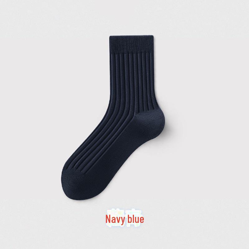Men's Double Needle Breathable and Sweat-Absorbent Socks for Spring and Autumn - Solid Black Business and Sports Style