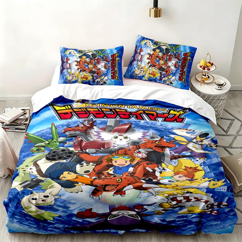 Digimon 3pc Set Perfect for Bedroom Use Comfortable Bedding Set Includes a Duvet Cover and Two Pillowcases Ideal Birthday or Christmas Gift