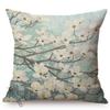 Spring Decoration Blue Flower Blue Birch Cherry Dogwood Blossoms Branch Oil Painting Design Cushion Cover Sofa Throw Pillow Case