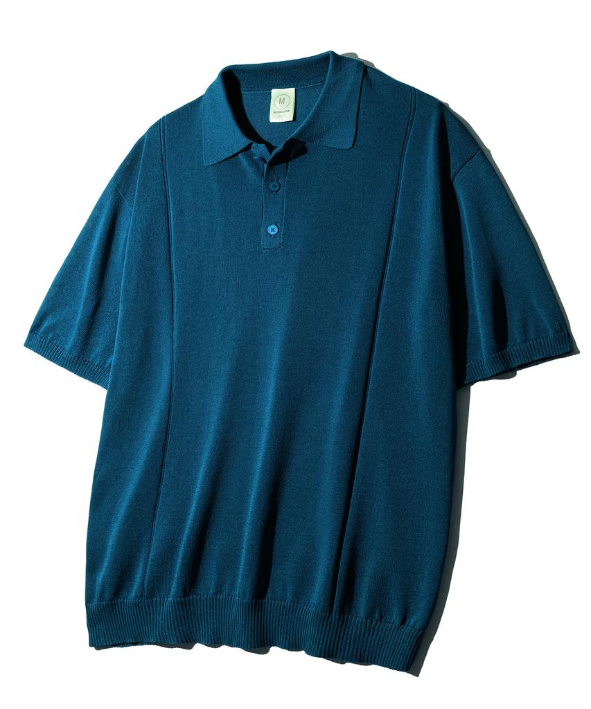 JEMUT Epic Like Linen Short Sleeve Collared Knit Blue Sokn2562