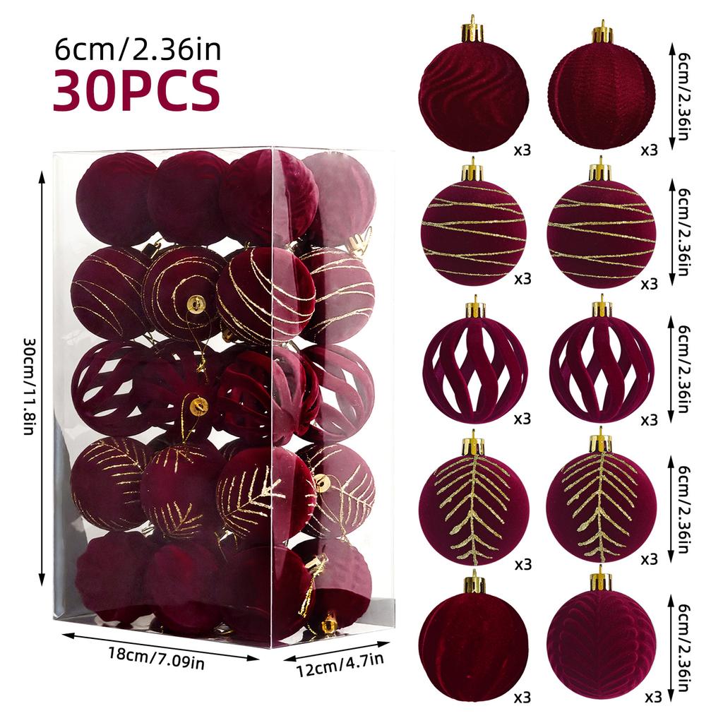6Cm Christmas Balls Decoration Red Flocked Xmas Balls Christmas Tree Hanging Ornaments Spheres Pendant  New Year Home Decor