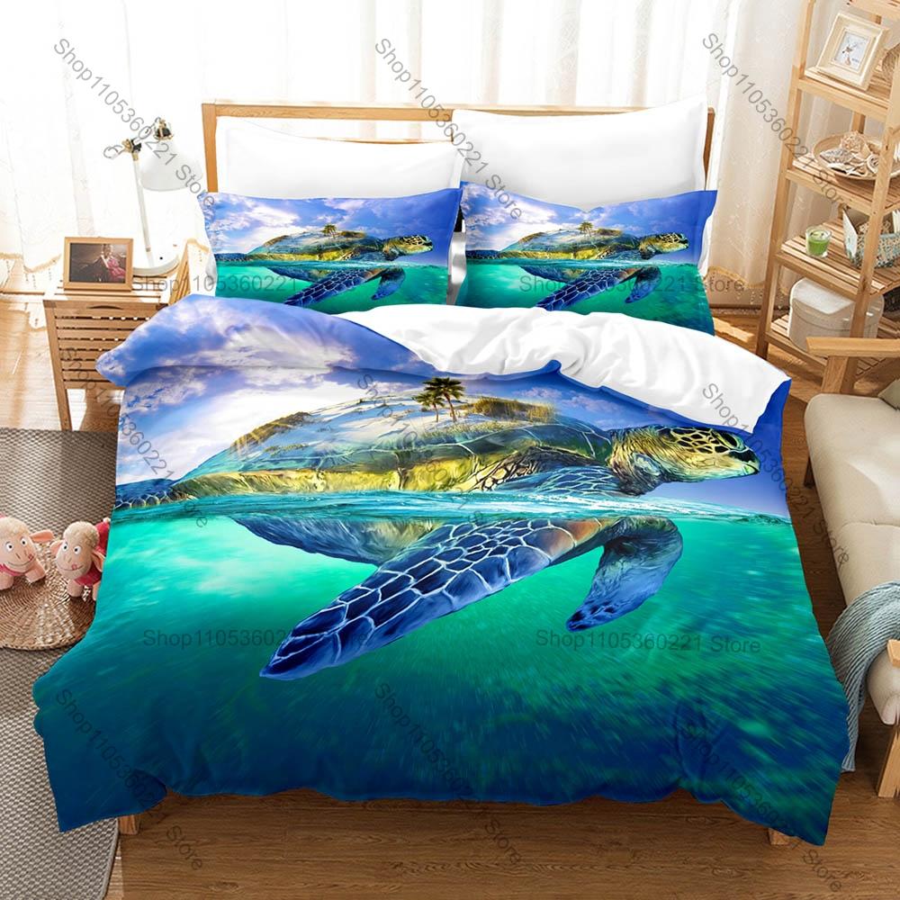 Cool Vivid Print Bedding Set 3Pcs World Turtles Turtle Island Style Modern Household Bedroom Ornament