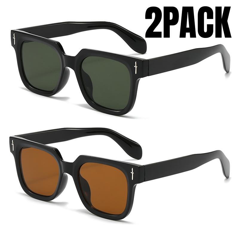 2PACK Retro Square Black Lens Sunglasses Women Luxury Brand Designer Fashion Rectangle Eyewear Men Outdoor  UV400