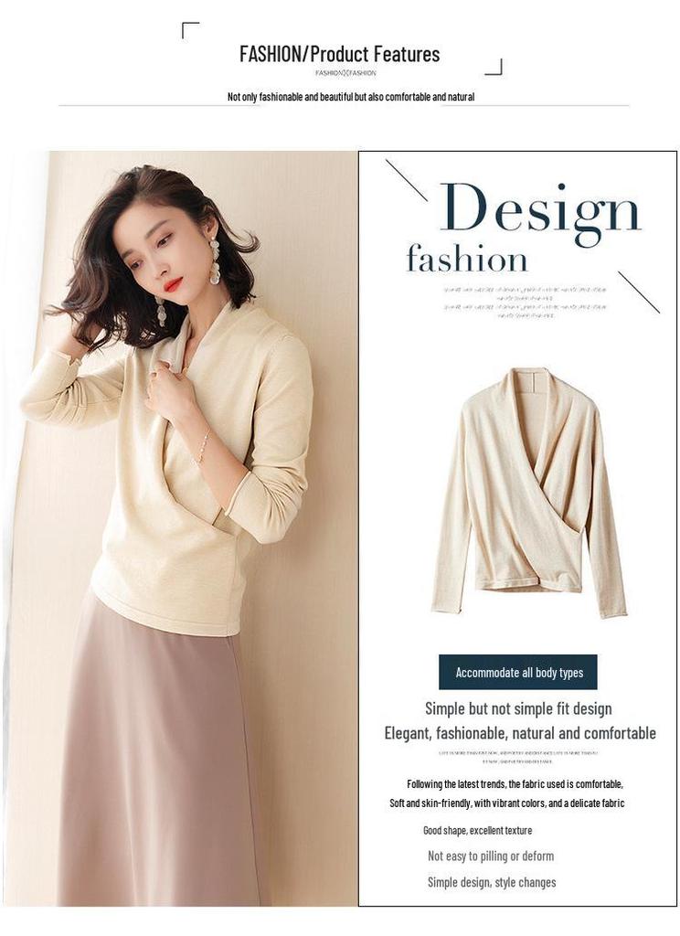2025 Women's V-neck Long-Sleeved Stylish Sweater Top for Autumn/Winter