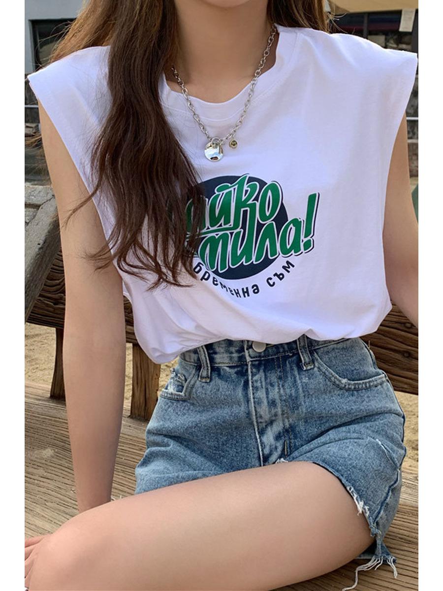 

Европейский и американский комплект-двойка: Майка без рукавов и футболка с коротким рукавом с нишевым принтом букв 2XL белый