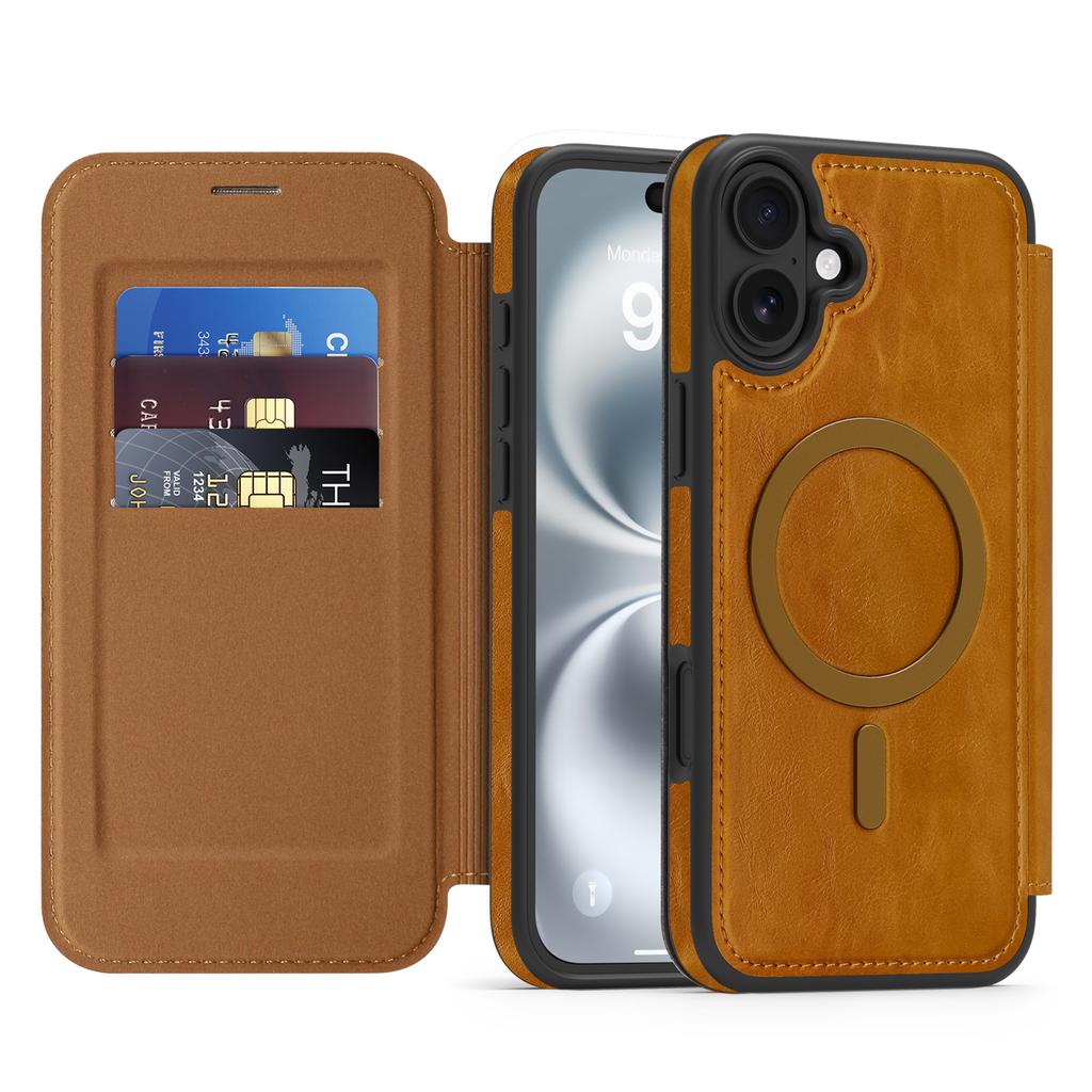 For iPhone 16 Plus Case Compatible with MagSafe RFID Blocking Card Holder Leather Phone Cover