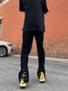 Men's Trendy Retro Black Flared Slim Jeans with Button Split Design
