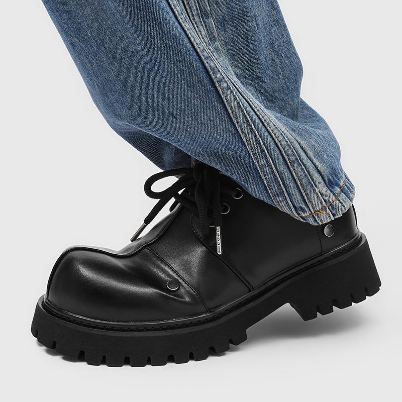Men's thick soled derby leather shoes Casual fashion designer style Work or Business 38-46 Daily fashion young shoes Black