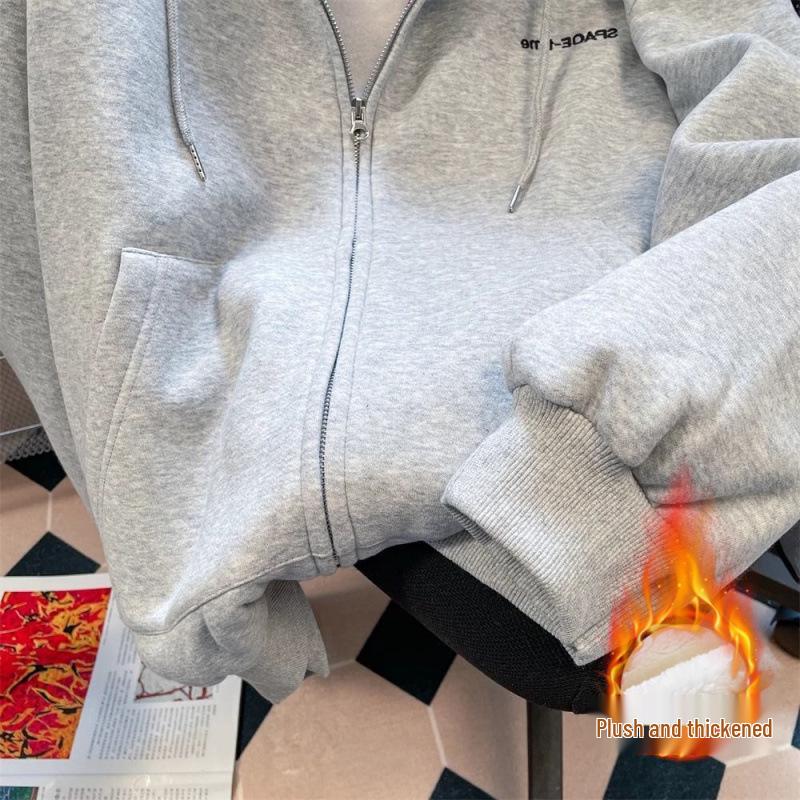 2024 Autumn/Winter Designer Fleece-Lined Retro Plaid Patchwork Hoodie