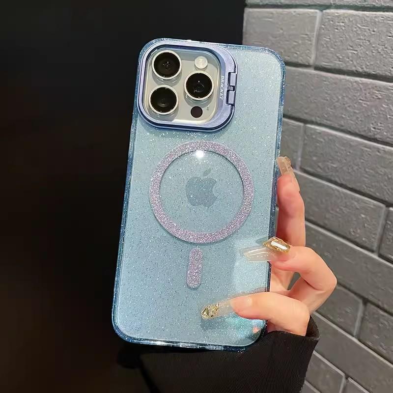 

Кронштейн для объектива Подходит для чехла для мобильного телефона IPhone Apple 16 Прозрачный с блестками Магнитный 15/14PRO Противоударный защитный чехол iPhone 11 синий