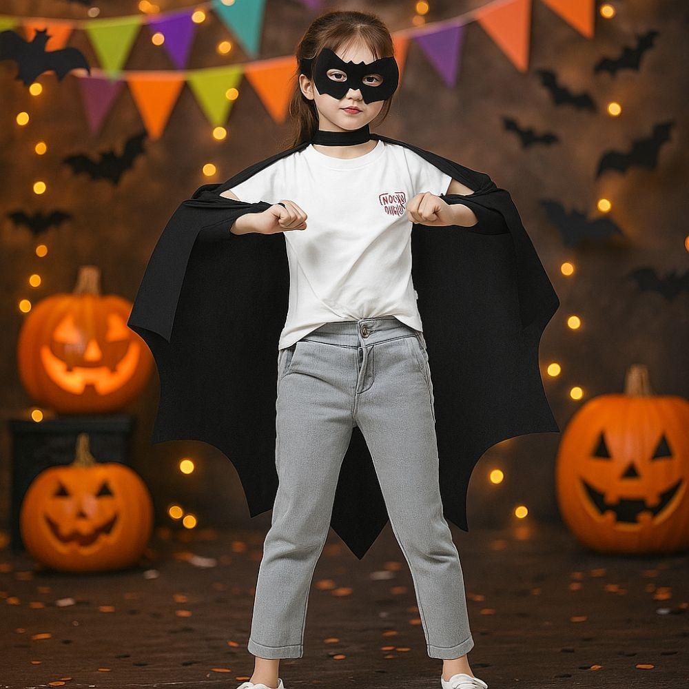 Eye Mask Bat Wing Cape Black Cloak Bat Cosplay Costume Fun Halloween Bat Cloak Set  Dress Up