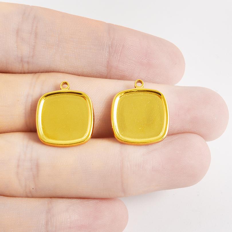 6 Stück Herz Quadrat Wassertropfen Oval Cabochon Basis Fassung Anhänger Edelstahl Charms Für Schmuckherstellung Großhandel DIY Materialien