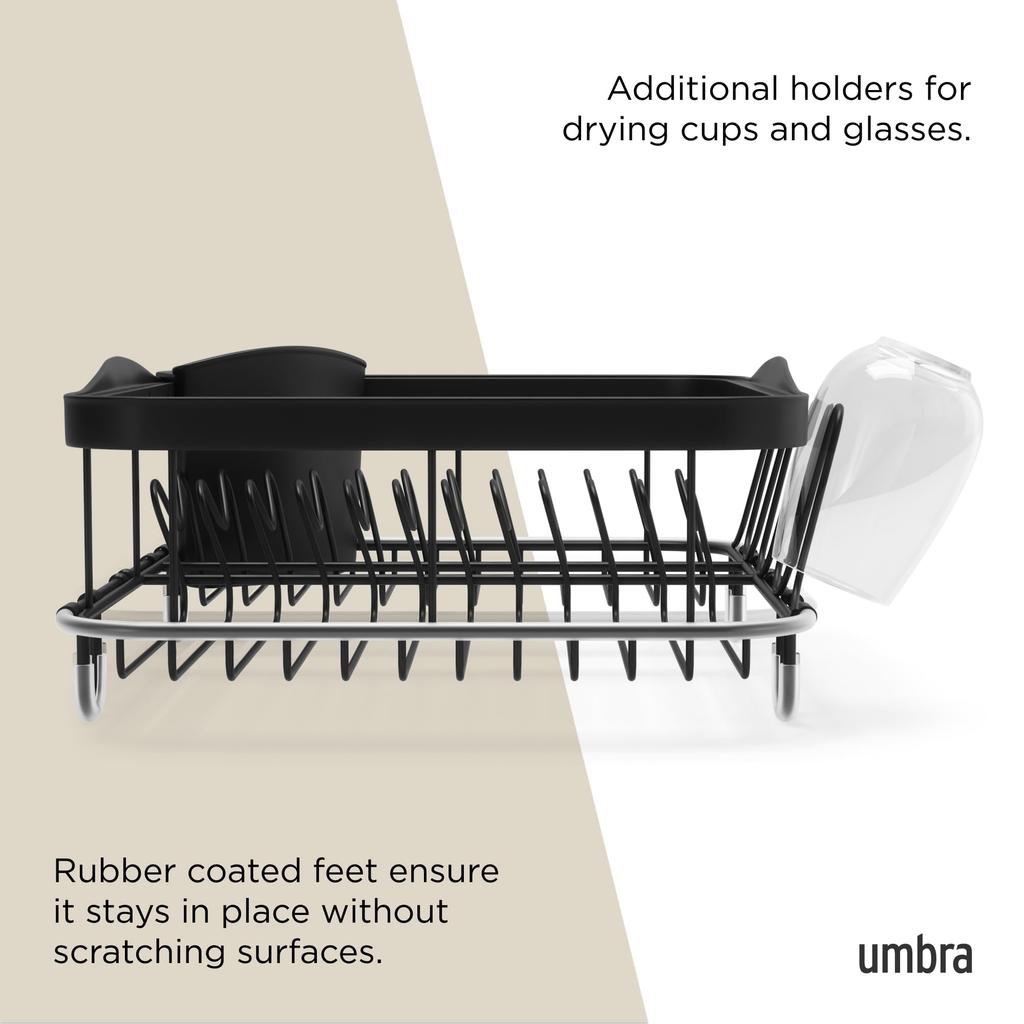Official Umbra 3-Way Dish Drainer, Black, In-Sink, 36cm W x 29cm D x 14cm H