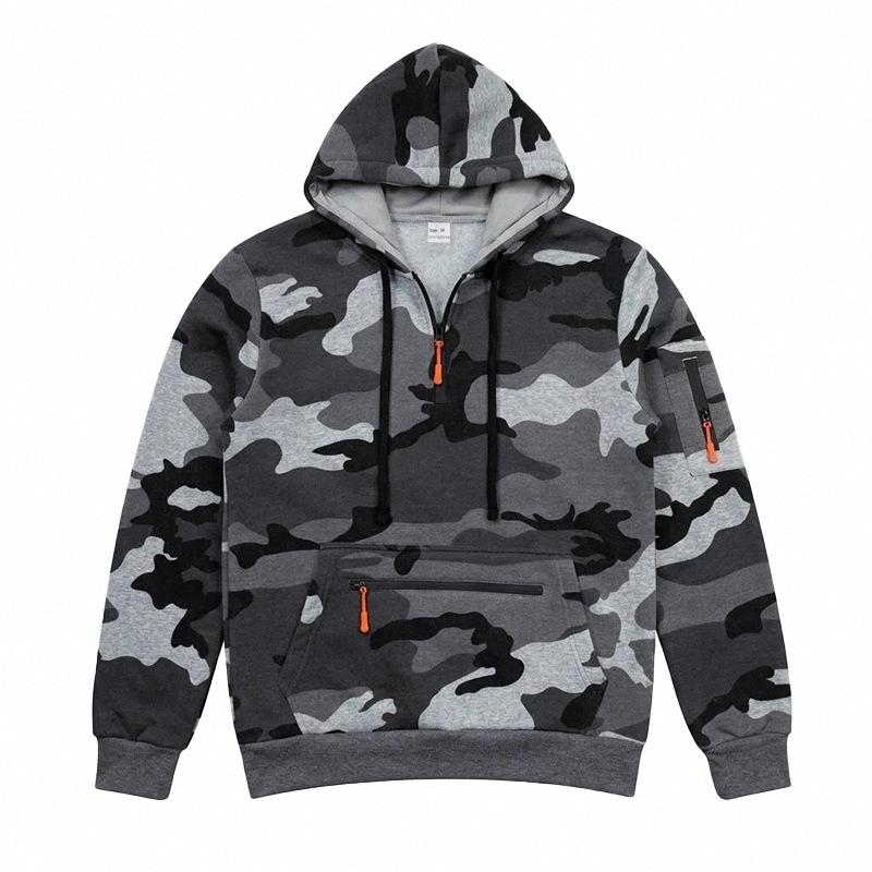 Taktisches Fleece-Kapuzensweatshirt für den Außenbereich mit Camouflage-Muster und Taschen