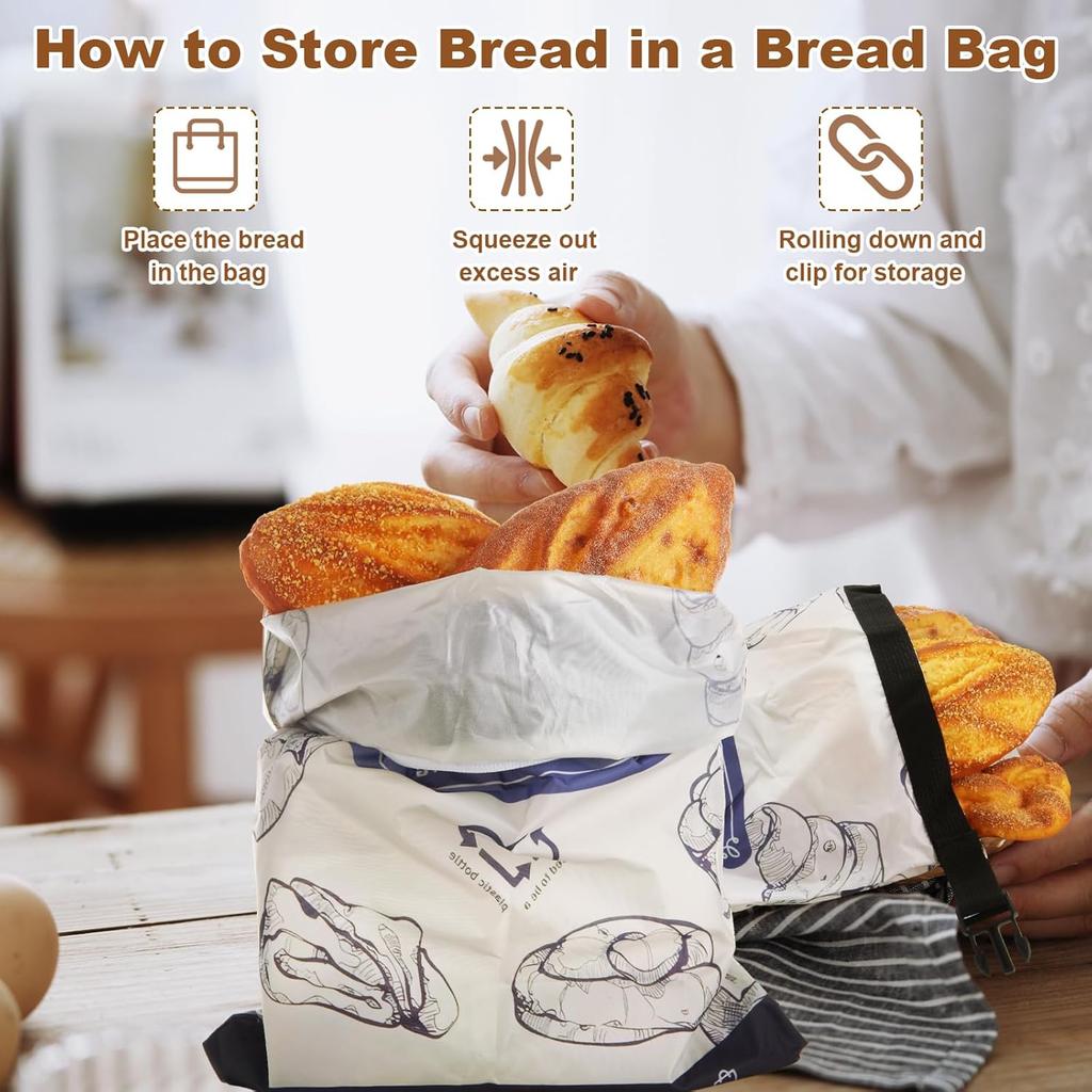 3PCS Bread Bags With Zipper, Bread Bags for Homemade Bread, Reusable Sourdough Bread Bags with Double Lining, Large Bread Container to Keep Bread