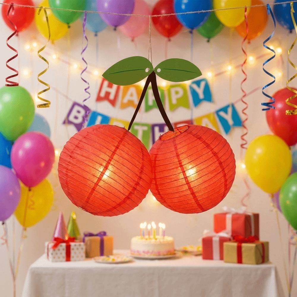 Home Pendant 8/12 Inch Cherry Paper Lantern Foldable Handmade DIY Prop Lantern Fruit Theme Hanging Lampion Kindergarten