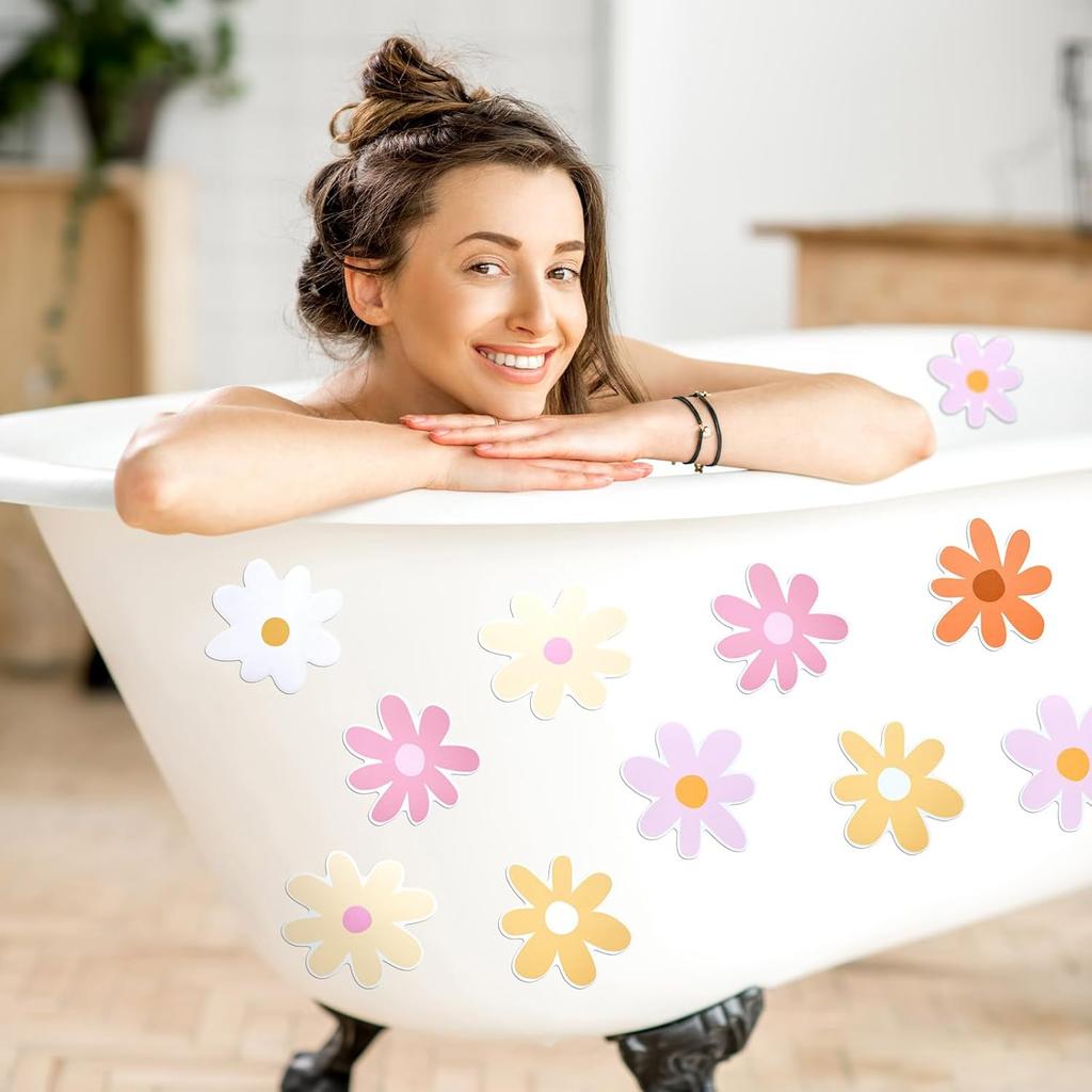 72 PCS Original Non Slip Bathtub Stickers,Flowers Skidproof Shower Sticker with Premium Scraper,Bathtub Non Slip Stickers for Bathroom