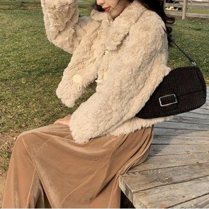 Wysokiej klasy płaszcz z imitacji wełny jagnięcej dla kobiet, wysokiej klasy jesienno-zimowy nowy luźny płaszcz z imitacji futra króliczego dla kobiet