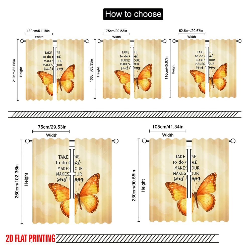 2 Stück 2D Flachdruck Fenstervorhänge Schöne Schmetterlingsseele Glücklich Polyester Ohne Strom Familienfeier Verwendung für Neujahr
