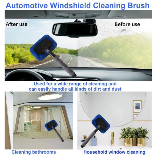 Extendable Car Windshield Cleaner Microfiber Pads Microfiber Cleaning Brush Rotating Head with 4 Windshield Cleaning Kit
