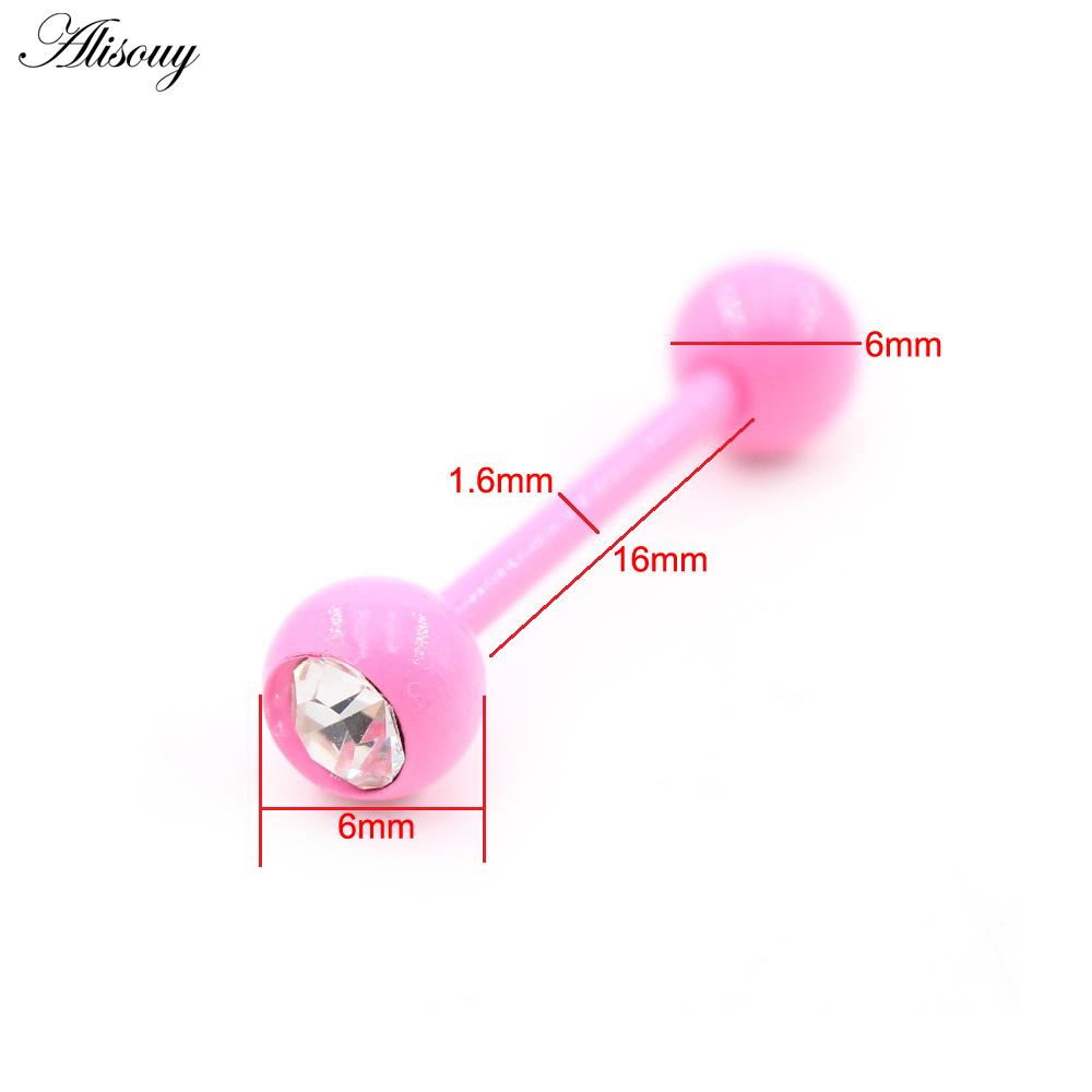 Alisouy 1PC Stainless Steel Ball Heart Star Acrylic Bear Mushroom Skull Tai Chi CZ Tongue Ring Ear Earring Piercing Body Jewelry