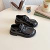 Kids School Uniform Shoes Black Glossy Girls Leather Shoes Retro Hook&loop 2025 New Boys Flat Shoes British Style Soft Sole