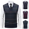 Men's V-neck Knitted Sweater Warm Autumn Winter   Casual Fashion Diamond Grid Twisted Flower Design Versatile Top