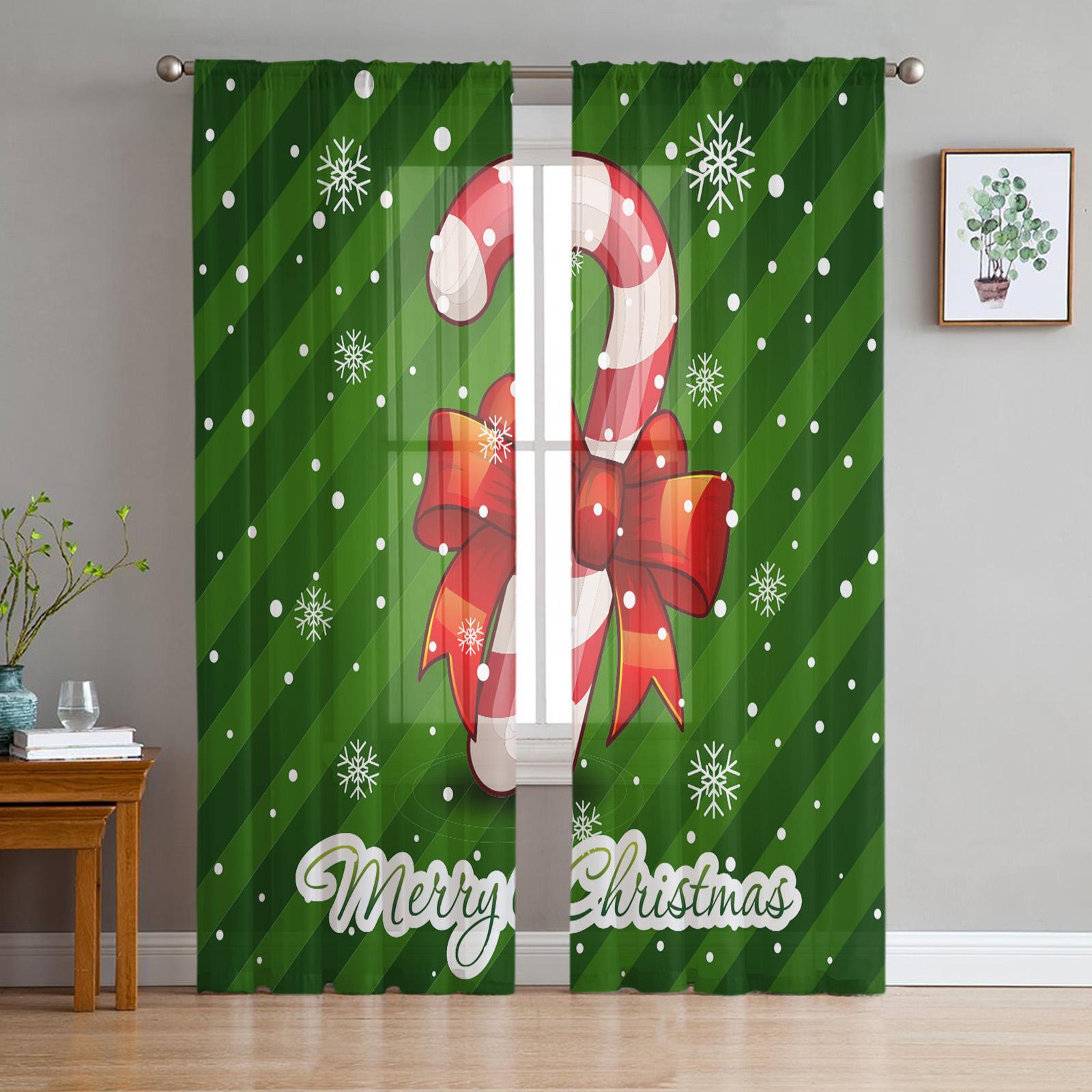 

Тюлевые шторы Merry Christams Candy для гостиной, спальни, кухни, украшения, шифоновая прозрачная вуаль, оконные шторы, драпировка на заказ