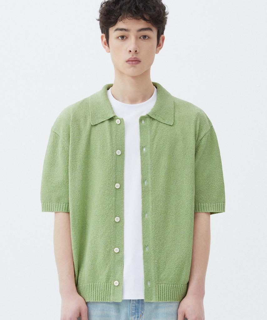 TRILLION Washable Boucle Collar Short Sleeve Knit (Light Green)