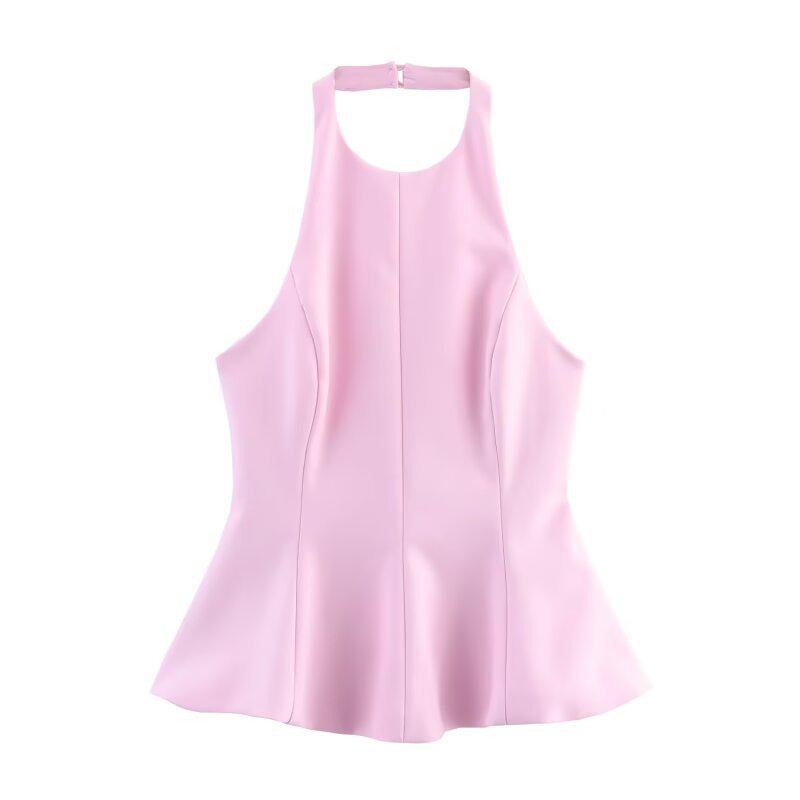 2025 Women's Spring Halter Neck Sleeveless Tank Top with Dress-style Hem