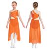Girls Lyrical Dance Dress - Shiny Rhinestones One Shoulder Sleeveless Cutout with High-Low Flowy Mesh Skirt