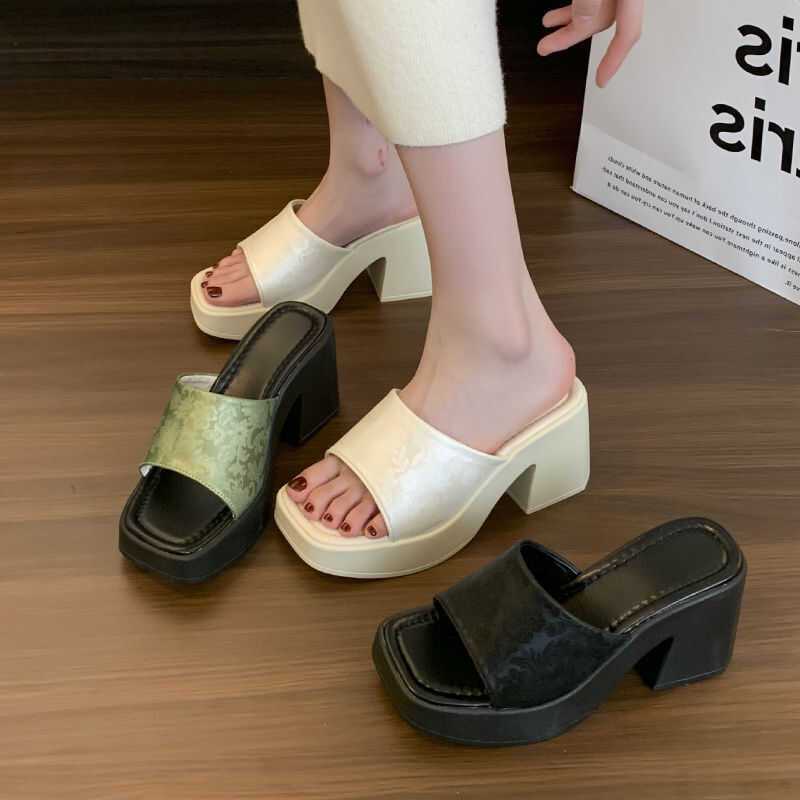 Large size sandals women's feet wide and fat summer women's shoes 2025 new thick-heeled sandals national style fattened high-heeled women's slippers