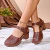 Cross-border Foreign Trade Large Size Baotou Sandals Women's 2026 New Summer Block Heel Hollow Light High Heel Women's Sandals