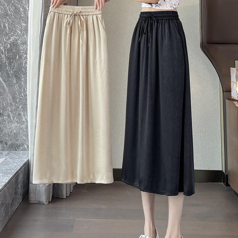 Acetate Satin High-End Feel Midi Skirt Summer New High Waist Draped Petite Straight A-Line Skirt