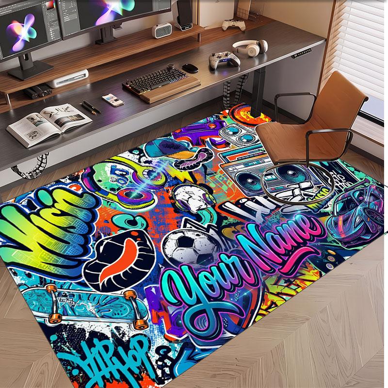 Alfombra de Terciopelo de Cristal Suave con Tema General de Música, Impresión de Nombre y Texto Personalizados, Alfombra de Suelo Antideslizante para Dormitorio Sala de Estar