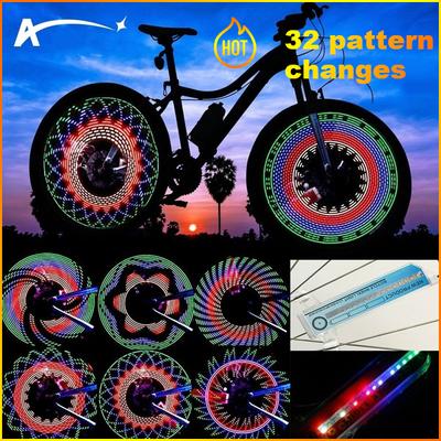Lumière de roue de vélo Double face 32LED colorée, lumière de roue de vélo de montagne, lumière de rayons