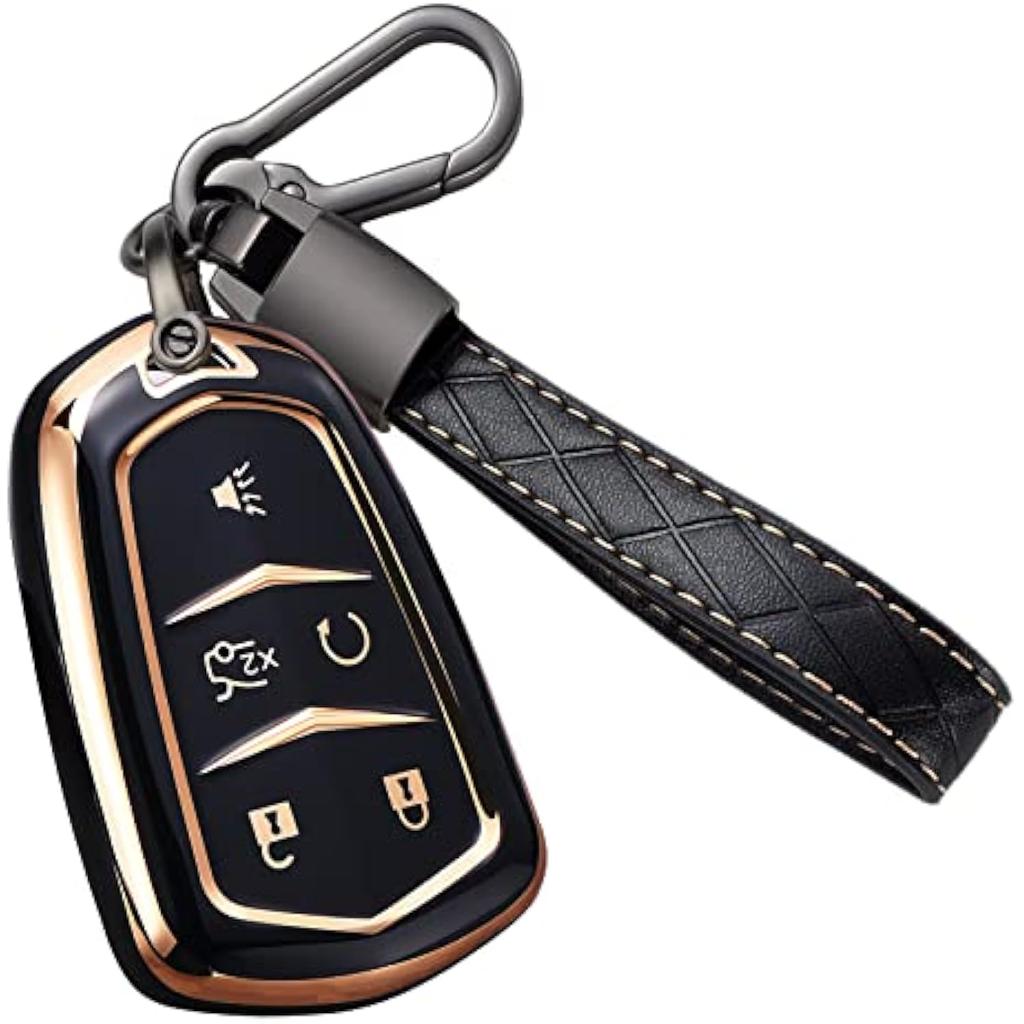 Für Cadillac Escalade Schlüsselanhänger-Abdeckung, für Cadillac ATS CTS CT6 STS SRX XT5 Schlüsselanhänger-Hülle, Premium-Soft-TPU, vollständiger Schutz, Smart-Schlüsselhalter