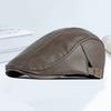 Men Advanced Hat Retro Faux Leather Retro British Style Solid Color Firm Stitching Windproof Thicken Warm Beret Newsboy Cap