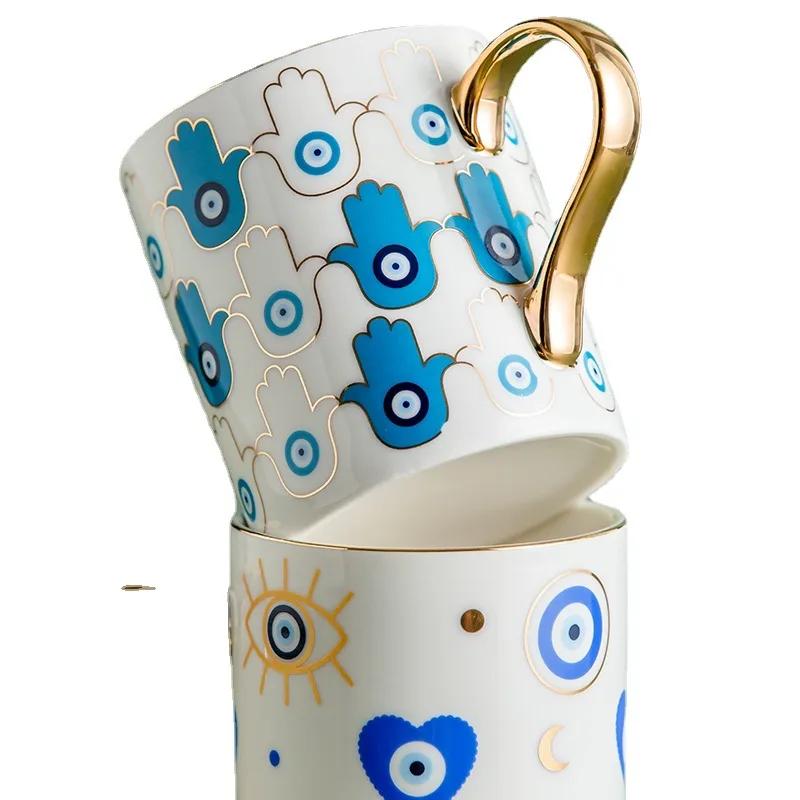 Kreative Teufelsauge Keramik Kaffeetasse Luxus Vergoldete Paartasse Haushalt Trinkteetasse Frühstück Dessert Milchbecher Geschenk