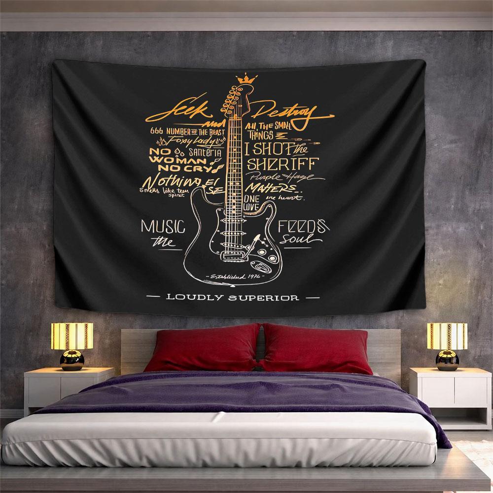 Electric Guitar Rock Song Names Tapestry Wall Hanging Vintage Music Decor for Bedroom Music Room Man Cave Gift