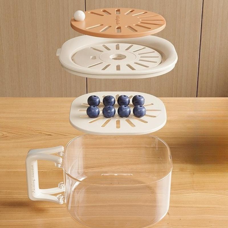 Fruit Basket Filter Water and Keep Fresh Two-in-one Dopamine Cute Household Drain Basket Thickened Dehydration with Cover