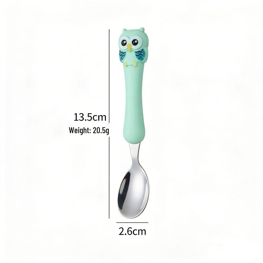 304 Stainless Steel Children's Owl Cutlery Set – Knife, Fork, Spoon for Baby Feeding