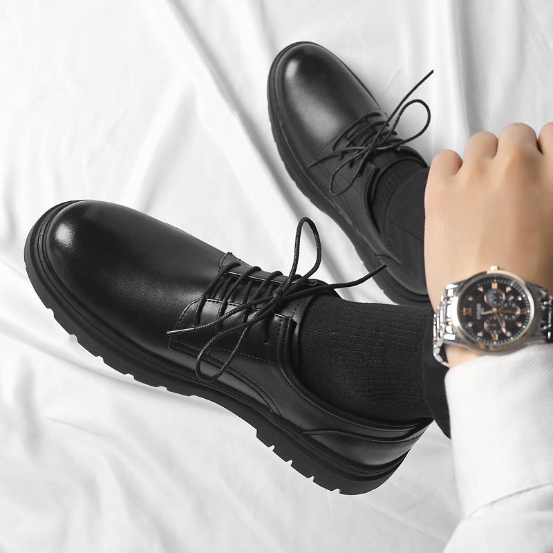 2024 Autumn High-Quality Lace Up Leather Men's Shoes Luxury Brand Platform British Style Designer Thick Sole Casual Leather Shoe