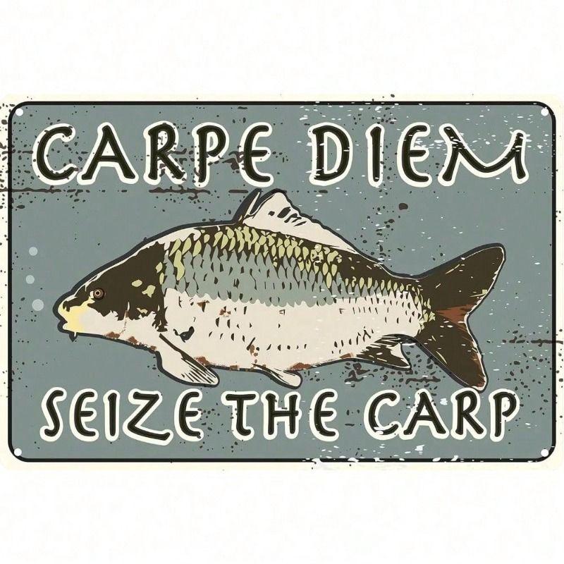 

Metal Wall Art Sign, Carpe Diem Studios, Carp Fisherman Vintage Gift, Cafe Interior Decor