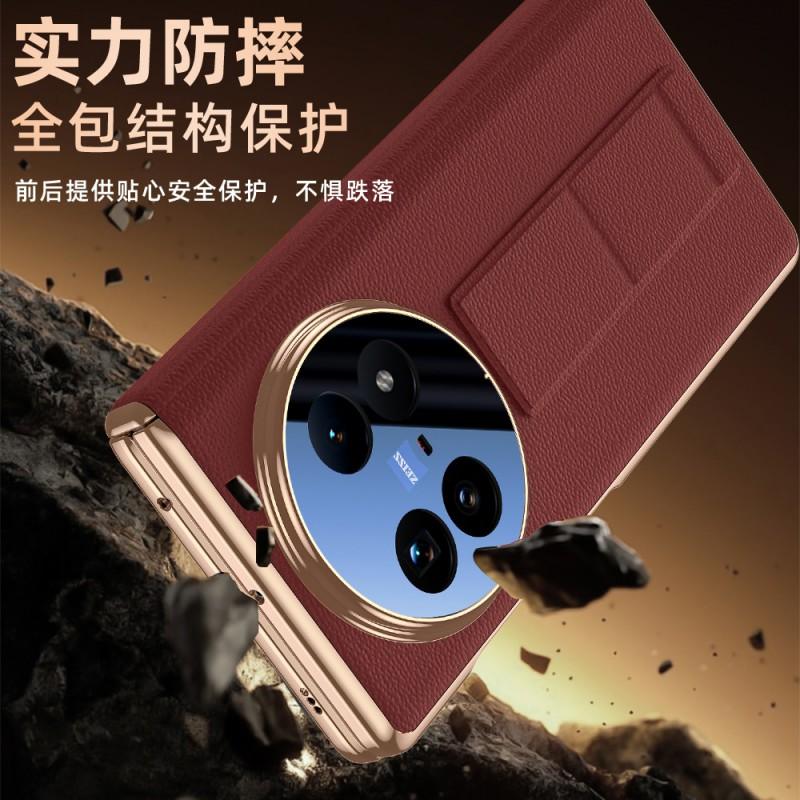 Vivo X Fold5 Leather Wristband Case With Magnetic Hinge Integrated Screen Window Shockproof Anti-Scratch Protection