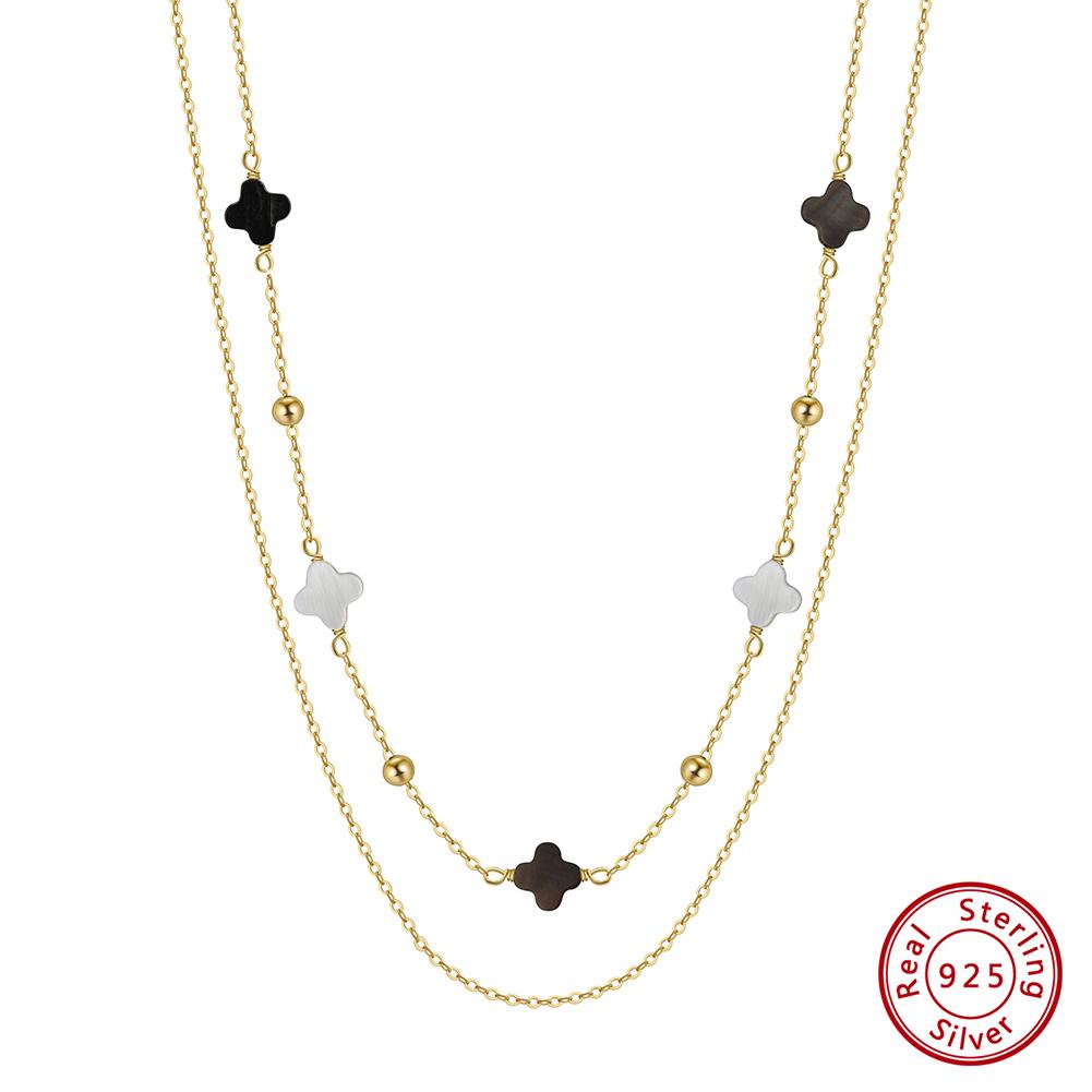 ORSA JEWELS Muschel 4 Vierblättriges Kleeblatt Anhänger Halskette Liebhaber Geburtstagsgeschenk Qualität Doppellagig 925 Silber Schmuck GMN59