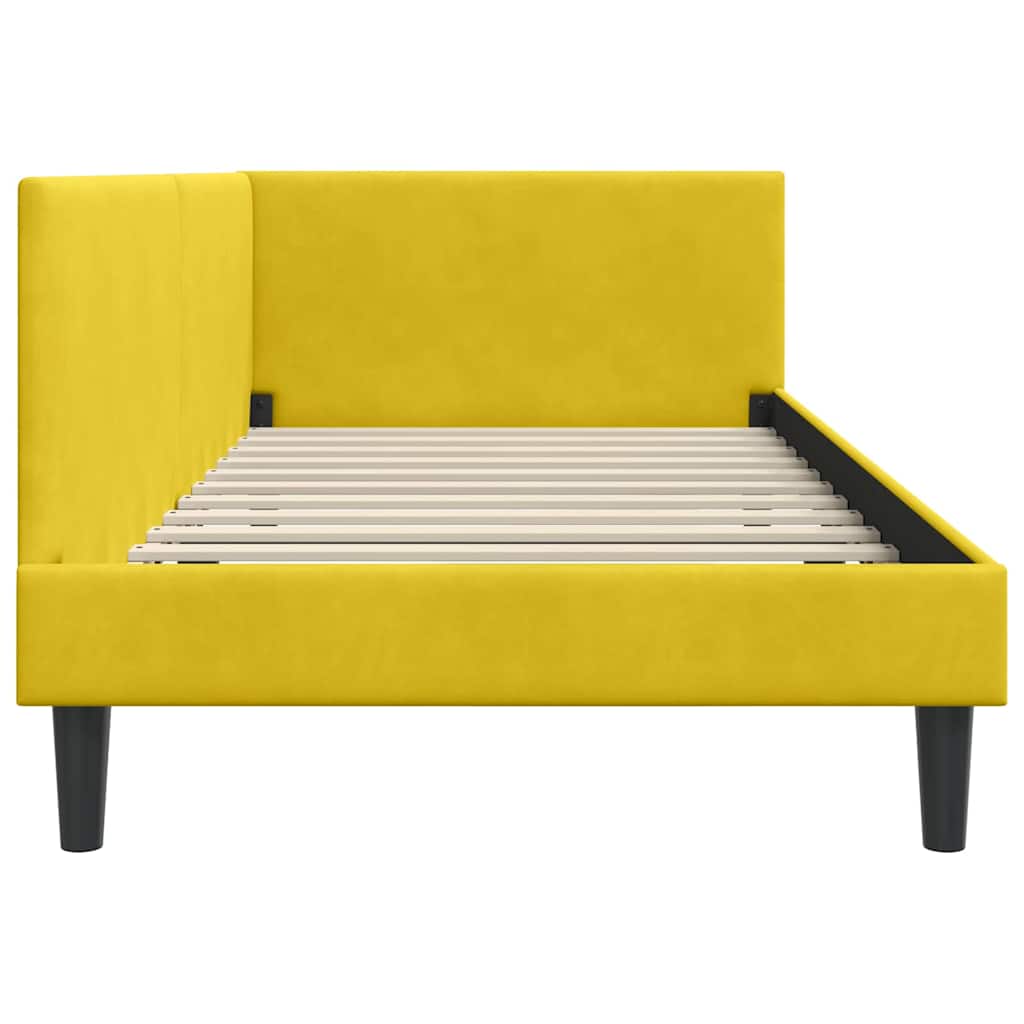 Corner Bed Frame with Headboard Yellow 100 Cm X 200 Cm Velvet