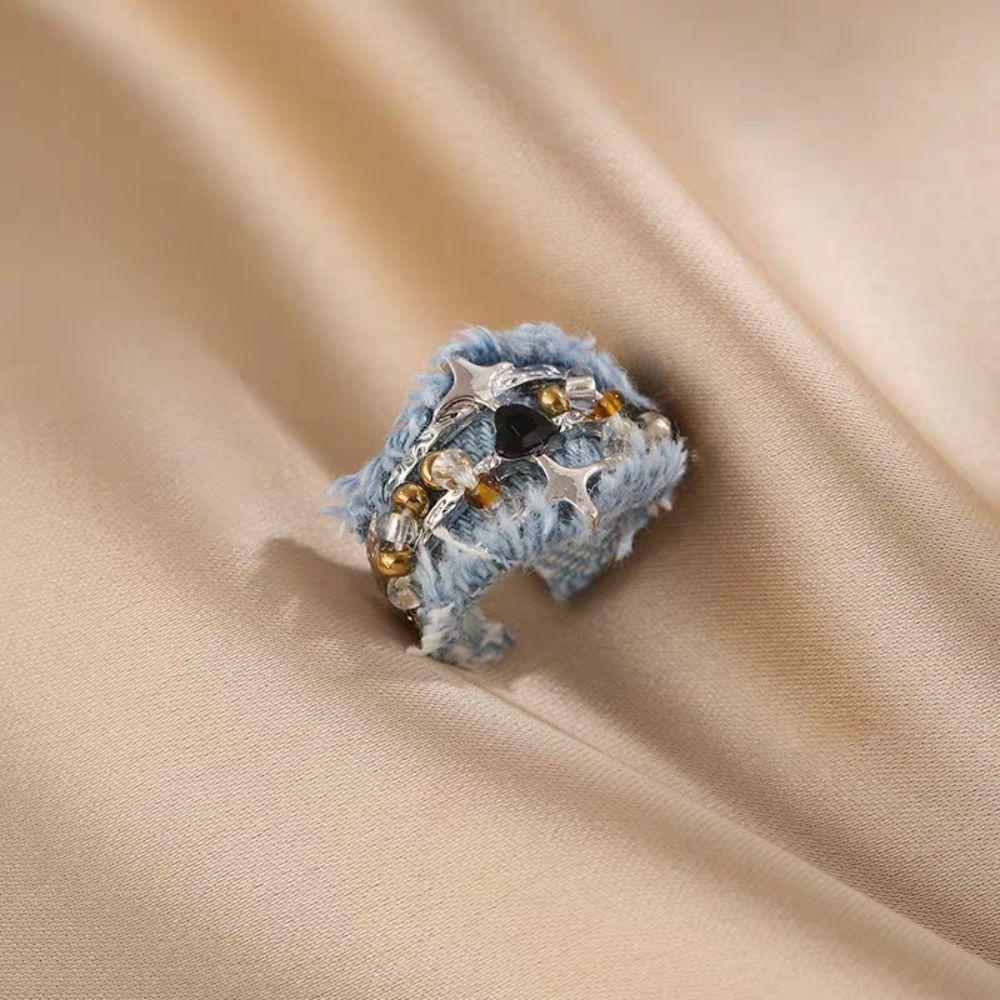 Heart Y2K Opening Rings Three Layer Metal Beaded Rings Fashion Denim Rings Women