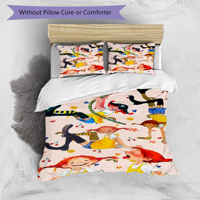3pcs Pippi Longstocking Pattern Bedding Set Duvet Cover Set Includes Duvet Cover &pillowcases, Perfect All Season Bedroom Decoration & Gift