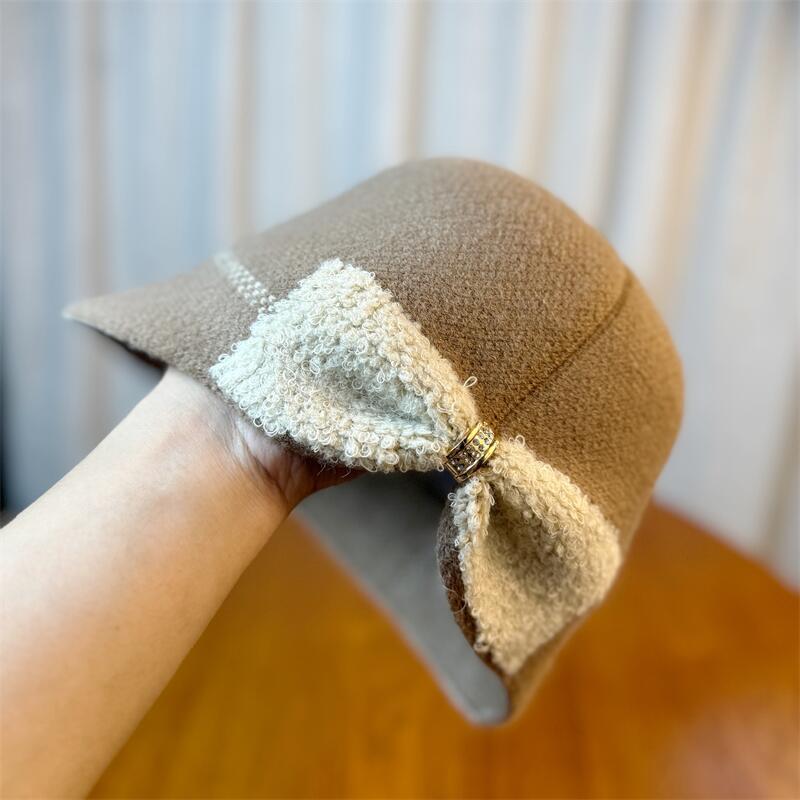 

Шляпа Женская Осенне-Зимняя Модная Теплая Шляпа Рыбака с Бантом Шляпа Ведро Корейский Стиль Универсальная Вязаная Шляпа-Ведро one size